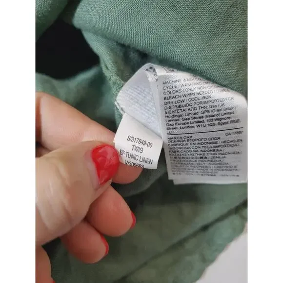 Gap Womens XS Boyfriend Tunic Top 100% Linen Popover Green Long Sleeve - Picture 8 of 12